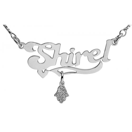 Hamsa Pendant Silver English Name Necklace