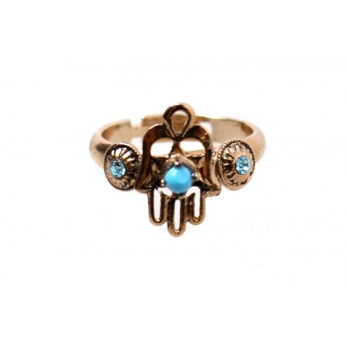 Hamsa Signet Ring with Swarovski Crystals and Turquoise - Amaro