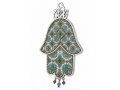 Hamsa Wall Plaque, Colorful Leaf Motif and Protective Eye Image - Iris Design