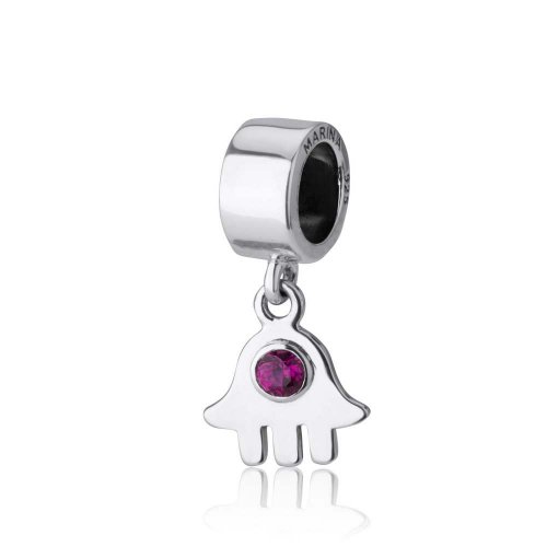 Hamsa with Red Stone Charm in Silver
