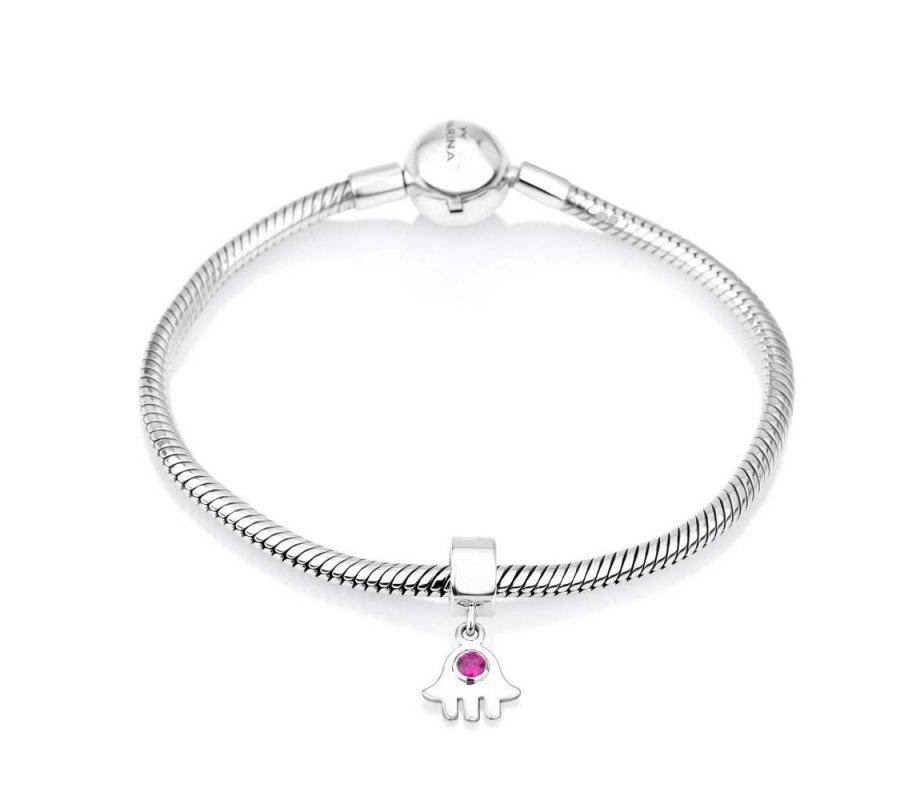 Hamsa with Red Stone Charm in Silver