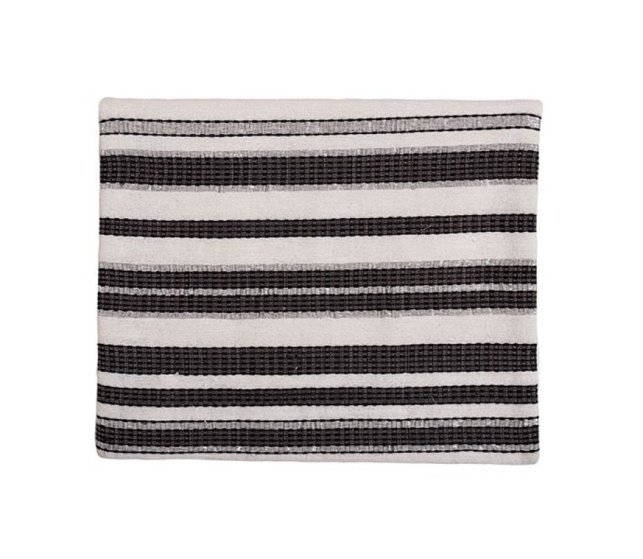 Hand Embroidered Silk-Cotton Tallit Set with Black Stripes and Blessing on Atara