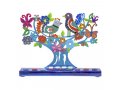 Hand Painted Chanukah Menorah, Colorful Birds Flowers and Butterflies - Yair Emanuel