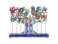 Hand Painted Chanukah Menorah, Colorful Birds Flowers and Butterflies - Yair Emanuel