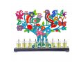 Hand Painted Chanukah Menorah, Colorful Birds Flowers and Butterflies - Yair Emanuel