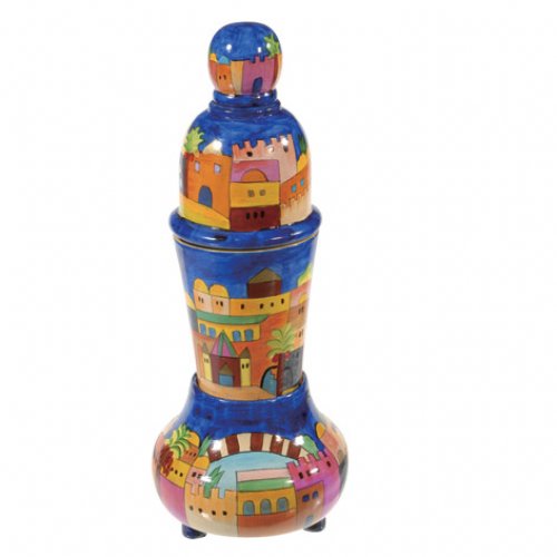 Hand Painted Compact Shabbat Candlesticks and Havdalah Set, Jerusalem - Yair Emanuel