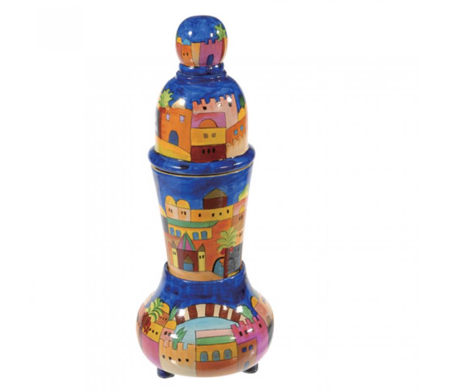Hand Painted Compact Shabbat Candlesticks and Havdalah Set, Jerusalem - Yair Emanuel
