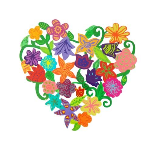 Hand Painted Heart Shape Wall Hanging with Colorful Flowers - Yair Emanuel