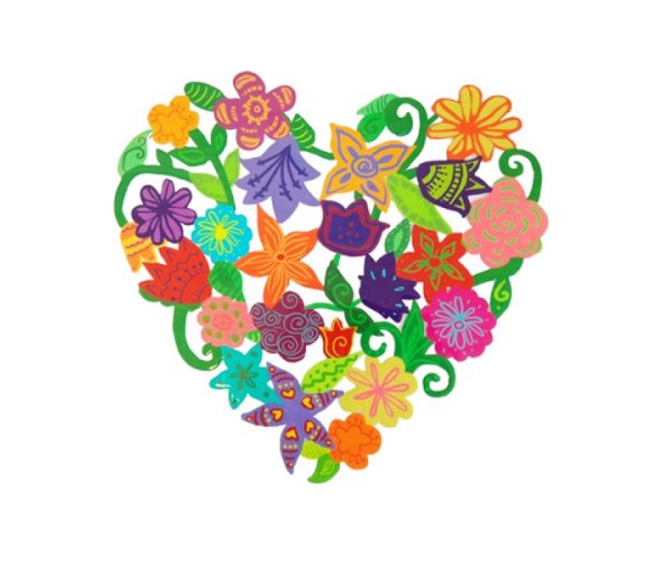 Hand Painted Heart Shape Wall Hanging with Colorful Flowers - Yair Emanuel