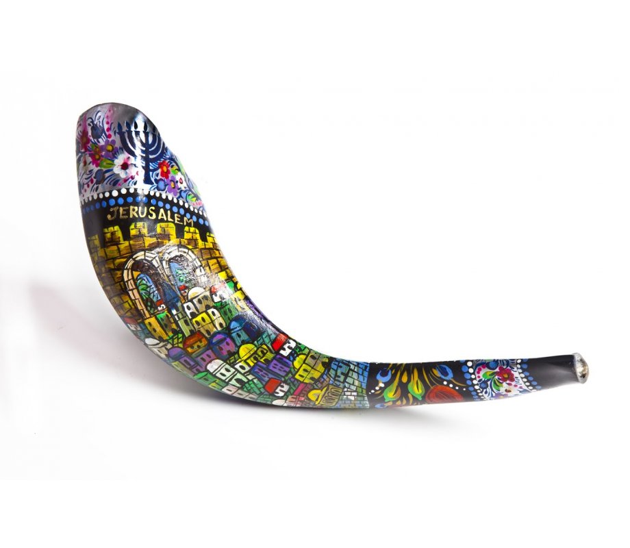 Hand Painted Jerusalem Ram's Horn Shofar