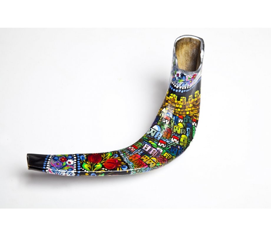 Hand Painted Jerusalem Ram's Horn Shofar