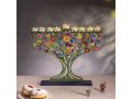 Hand Painted Laser Cut Chanukah Menorah, Pastoral Trees and Birds - Yair Emanuel