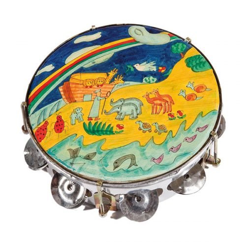 Hand Painted Leather Tambourine, Noahs Ark - Yair Emanuel