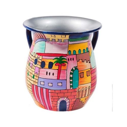 Hand Painted Metal Jerusalem Netilat Yadayim Wash Cup - Yair Emanuel