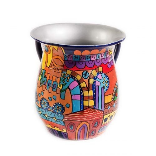 Hand Painted Metal Oriental Jerusalem Netilat Yadayim Wash Cup - Yair Emanuel