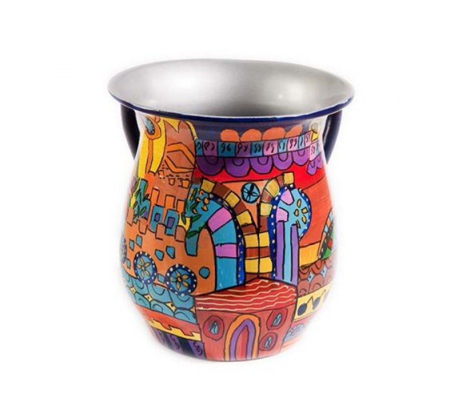 Hand Painted Metal Oriental Jerusalem Netilat Yadayim Wash Cup - Yair Emanuel