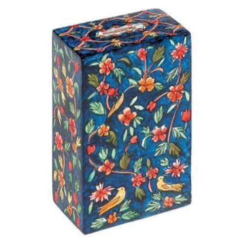 Hand Painted Rectangle Tzedakah Charity Box Blue Oriental - Yair Emanuel