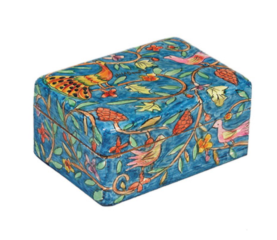 Hand Painted Small Wood Jewelry Box, Pastoral Scene - Yair Emanuel