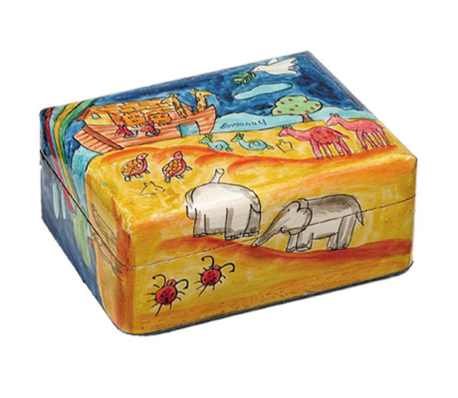 Hand Painted Small Wood Jewelry Box with Noahs Ark Depiction - Yair Emanuel