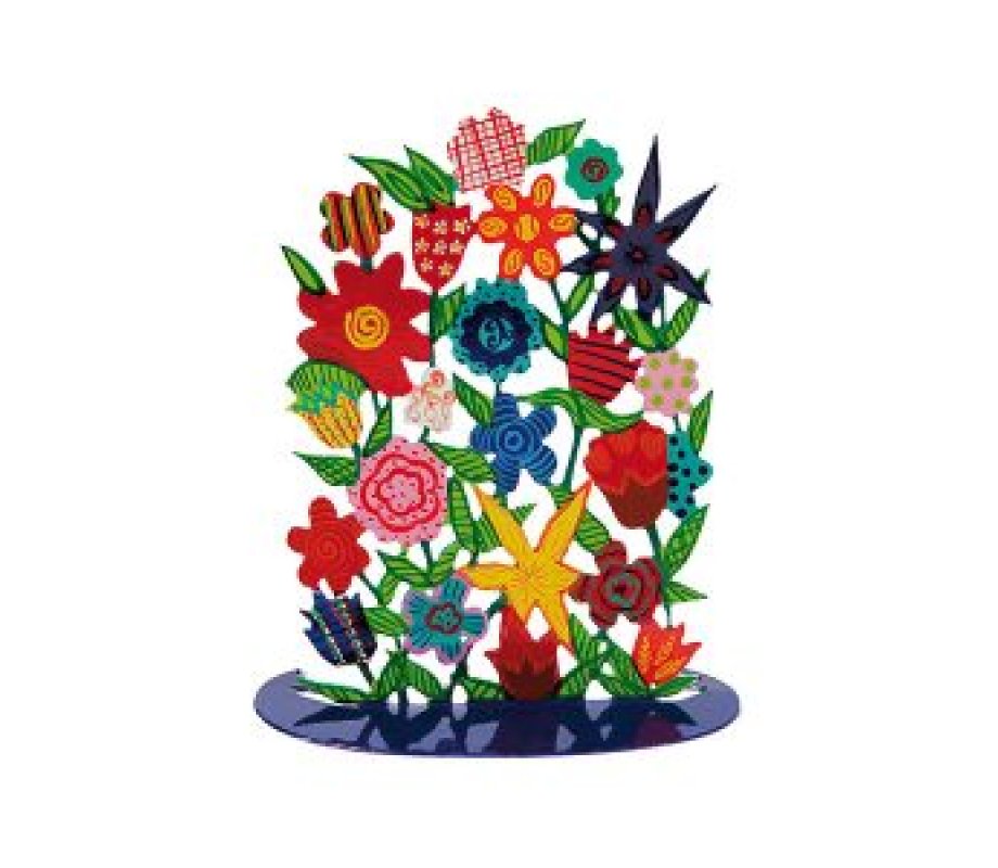 Hand Painted Standing Sculpture, Colorful Floral Display - Yair Emanuel