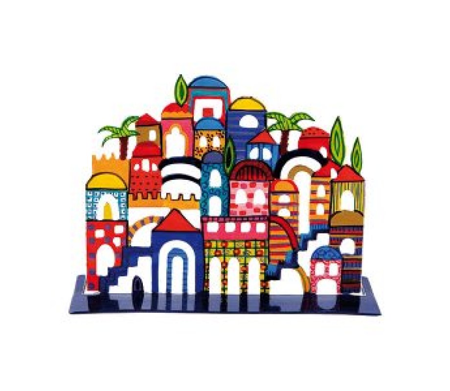 Hand Painted Standing Sculpture, Colorful Jerusalem Images - Yair Emanuel