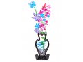 Hand Painted Wildflowers and Butterfly in Vase on Base, Colorful - Tzuki Art