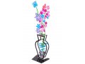 Hand Painted Wildflowers and Butterfly in Vase on Base, Colorful - Tzuki Art