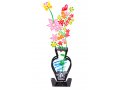 Hand Painted Wildflowers and Butterfly in Vase on Base, Pink - Tzuki Art