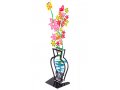 Hand Painted Wildflowers and Butterfly in Vase on Base, Pink - Tzuki Art