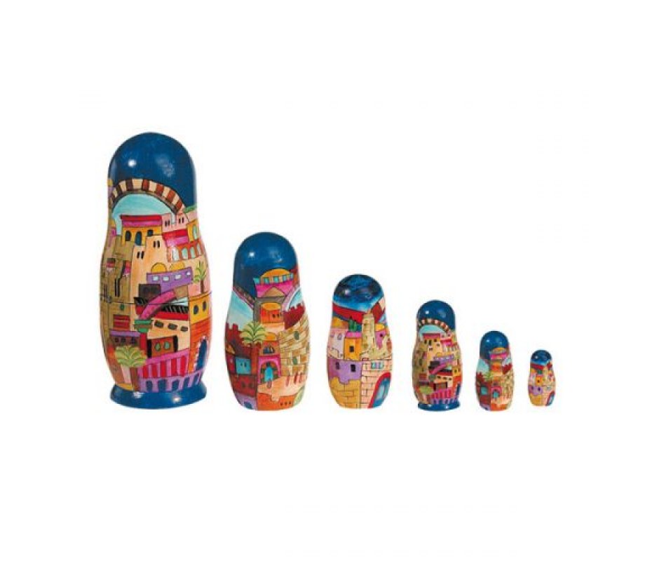 Hand Painted Wood Babushka Set of Six Nesting Dolls - Yair Emanuel