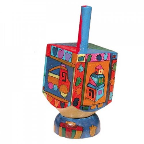 Hand Painted Wood Dreidel on Stand with Childrens Images Small - Yair Emanuel