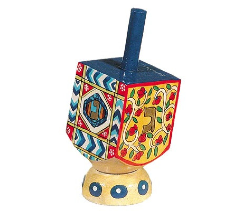 Hand Painted Wood Dreidel on Stand with Oriental Design Small - Yair Emanuel