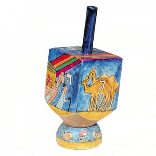 Hand Painted Wood Dreidel with Stand, Noahs Ark Small - Yair Emanuel