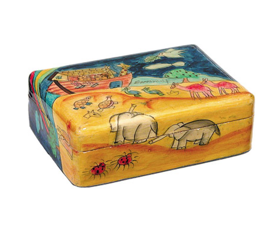 Hand Painted Wood Jewelry Box, Colorful Noah's Ark - Yair Emanuel