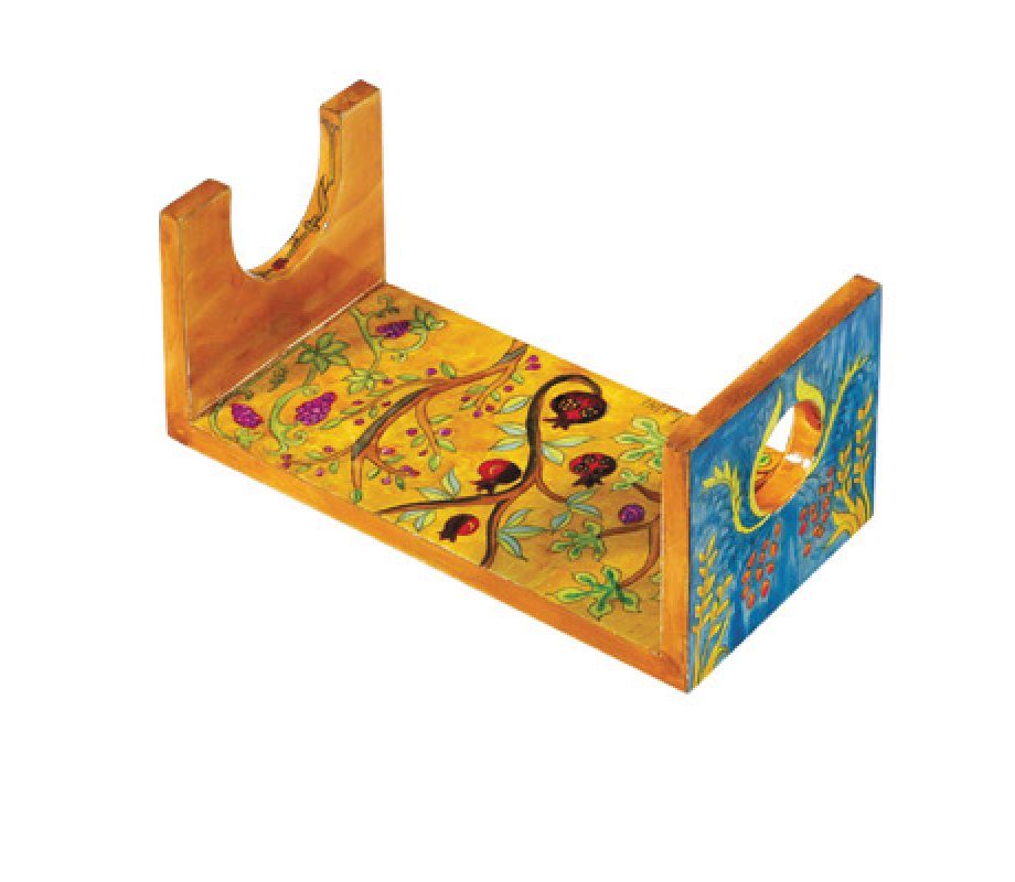Hand Painted Wood Shofar Stand Large, Seven Species - Yair Emanuel