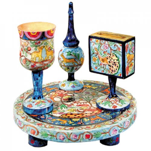Hand-Painted 4-Piece Wood Havdalah Set, Oriental by Yair Emanuel