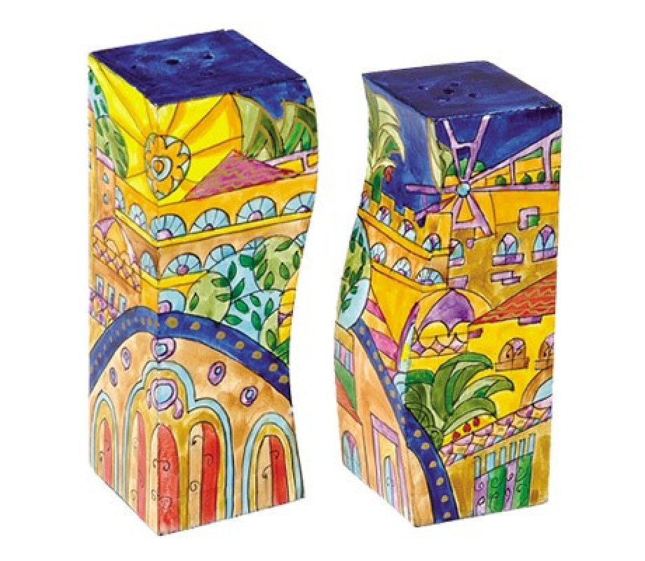 Hand-Painted Jerusalem Wood Fitted Salt & Pepper Shaker - Yair Emanuel