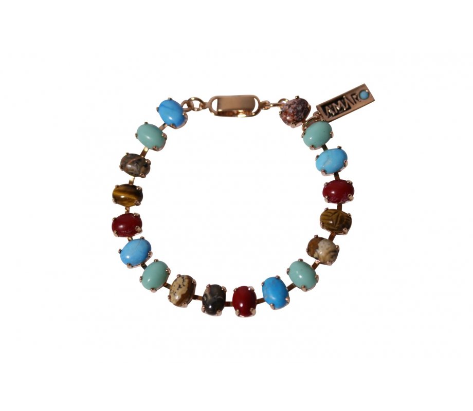 Handcrafted Amaro Bracelet, Colorful Oval Small Semi-Precious Stones