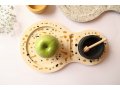 Handcrafted Apple Tray with Abstract Design and Black Honey Dish - Graciela Noemi