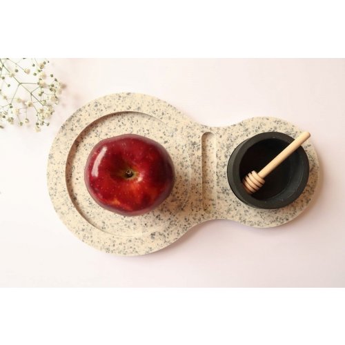 Handcrafted Apple Tray with Terrazzo Design and Black Honey Bowl - Graciela Noemi