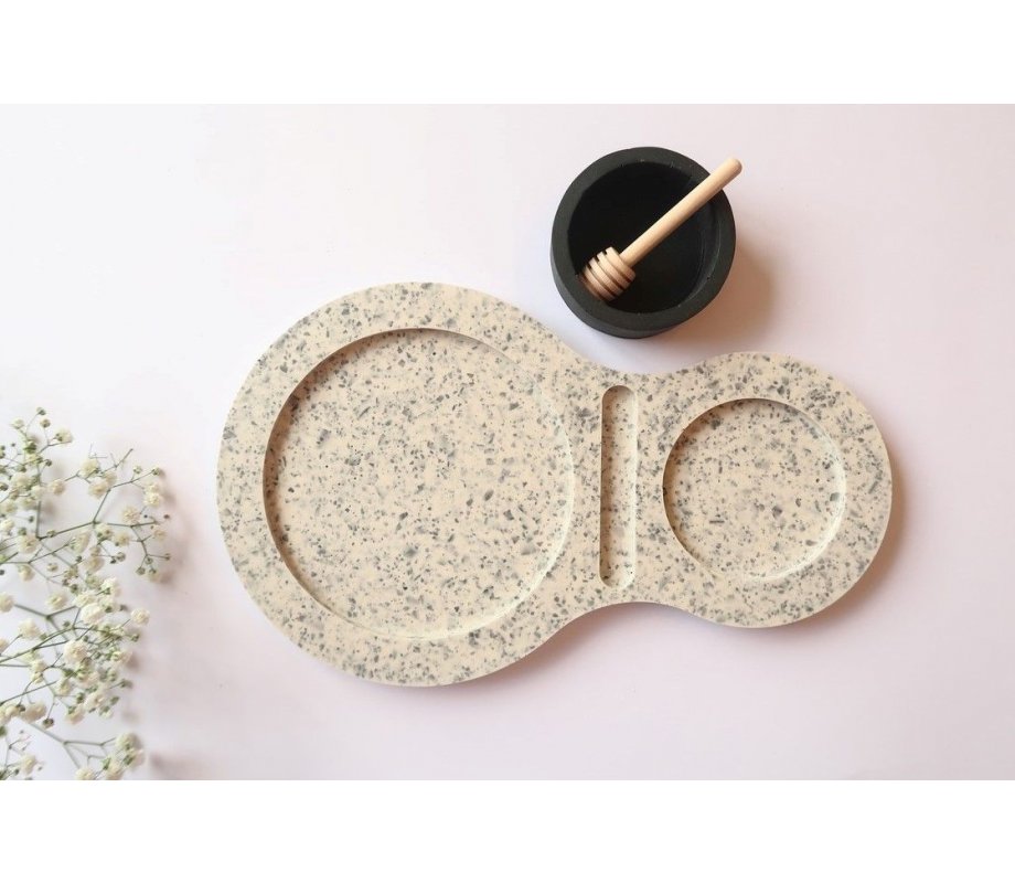 Handcrafted Apple Tray with Terrazzo Design and Black Honey Bowl - Graciela Noemi
