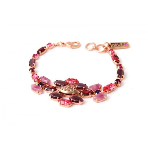 Handcrafted Bracelet, 24k Rose Gold Plate with Pink and Purple Stones - Amaro