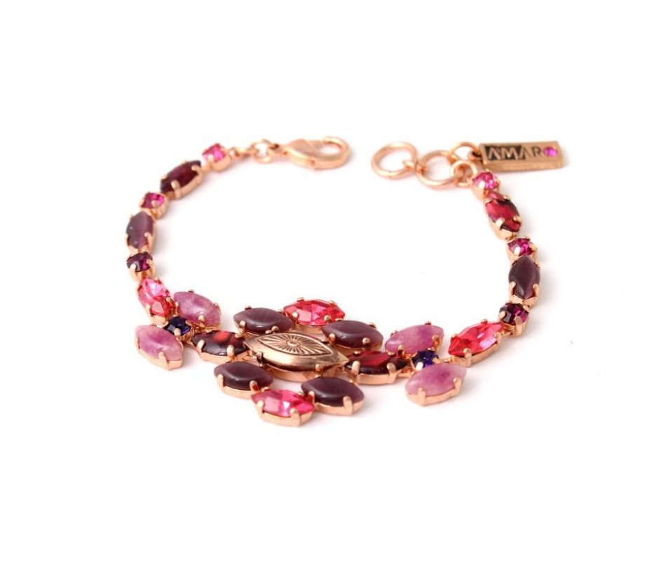 Handcrafted Bracelet, 24k Rose Gold Plate with Pink and Purple Stones - Amaro