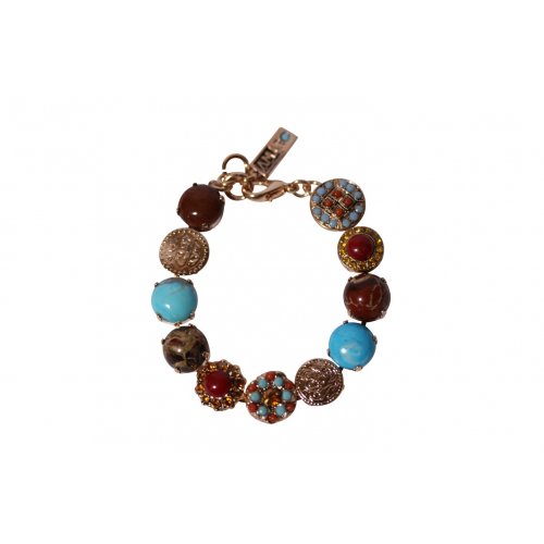 Handcrafted Bracelet with Old Coin Images in Semi Precious Colorful Gems - Amaro
