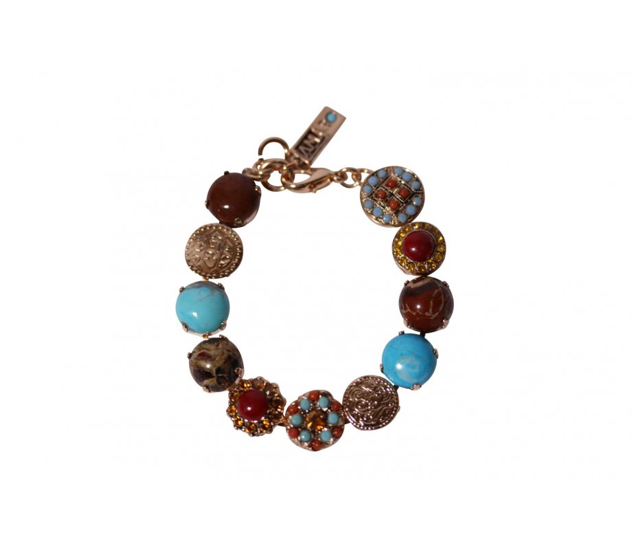 Handcrafted Bracelet with Old Coin Images in Semi Precious Colorful Gems - Amaro