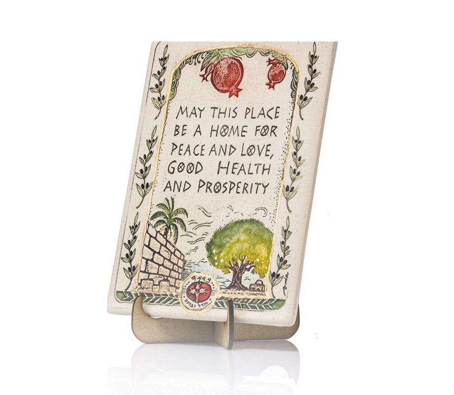 Handcrafted Ceramic 24K Gold Decorated Plaque, English Home Blessing - Art in Clay