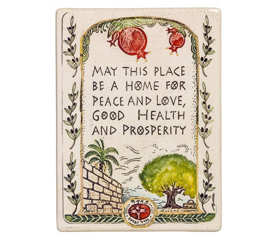 Handcrafted Ceramic 24K Gold Decorated Plaque, English Home Blessing - Art in Clay