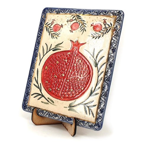 Handcrafted Ceramic 24K Gold Decorated Plaque, Pomegranates - Art in Clay