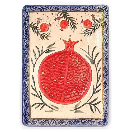 Handcrafted Ceramic 24K Gold Decorated Plaque, Pomegranates - Art in Clay