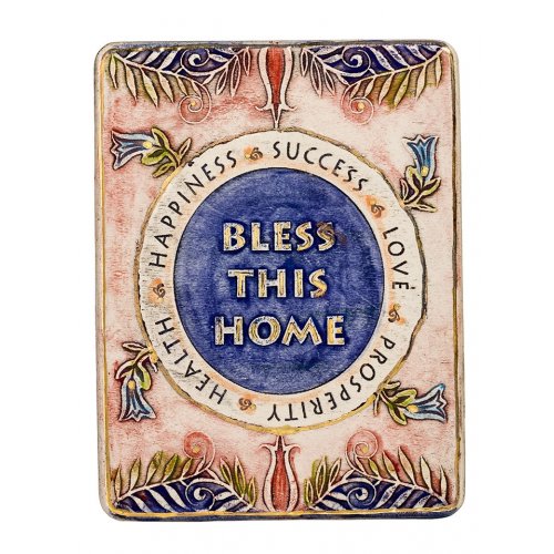 Handcrafted Ceramic 24K Gold Decoration Plaque, House Blessing English - Art in Clay